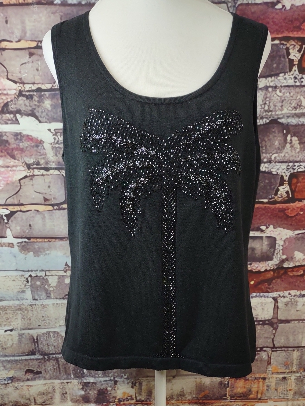 Tommy Bahama Black Beaded Palm Tank Top